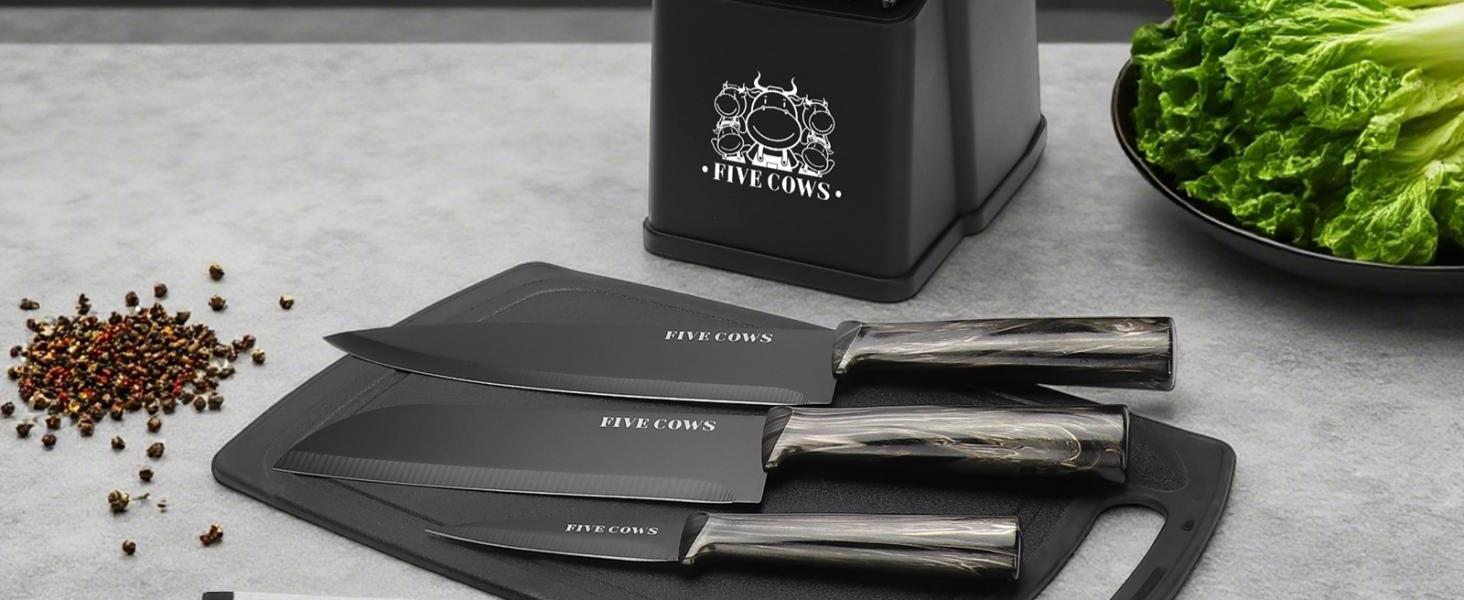 Набір кухонних ножів Messerblock з 16 предметів, з дощечкою, захистом пальців, точилкою та кухонними ножицями, професійний набір для дому (зелений, чорний)