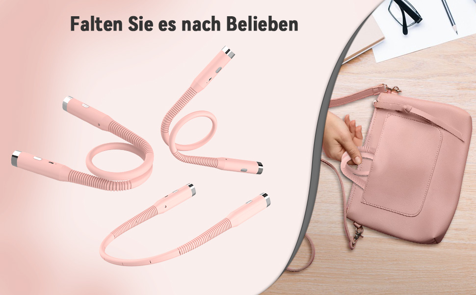 Лампа для рукоділля Diboniur на шию, акумуляторна, 3 кольори світла, 3 рівні яскравості, гнучка, USB для читання, в'язання, кемпінгу (Рожева)