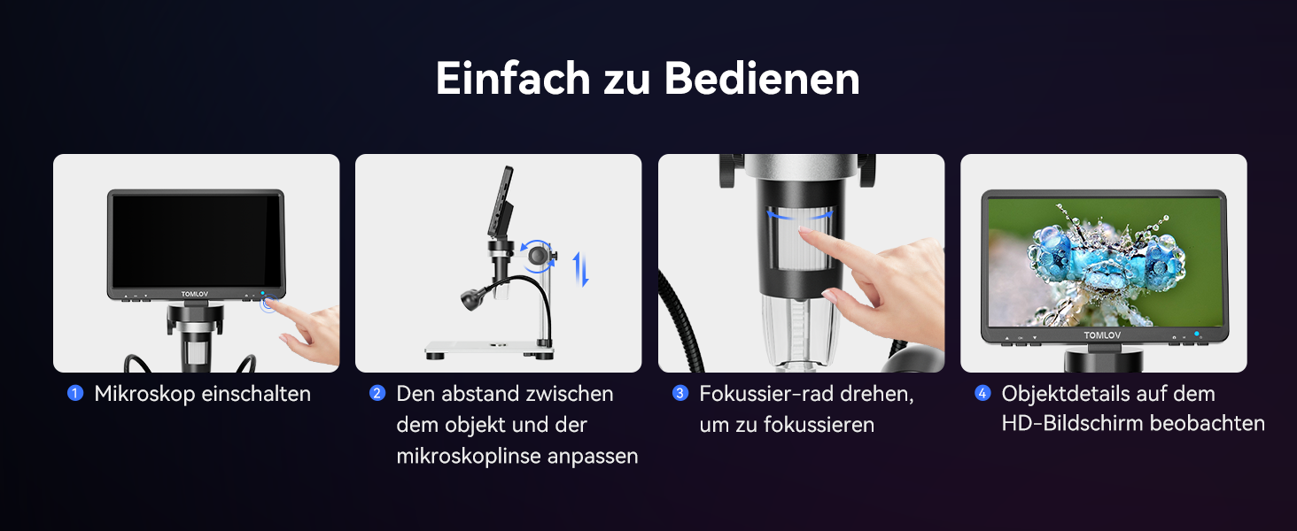 TOMLOV DM9 7' LCD цифровий мікроскоп 1200x, 1080P USB, 12MP, з підсвічуванням LED, для PC/Windows/Mac, 32GB