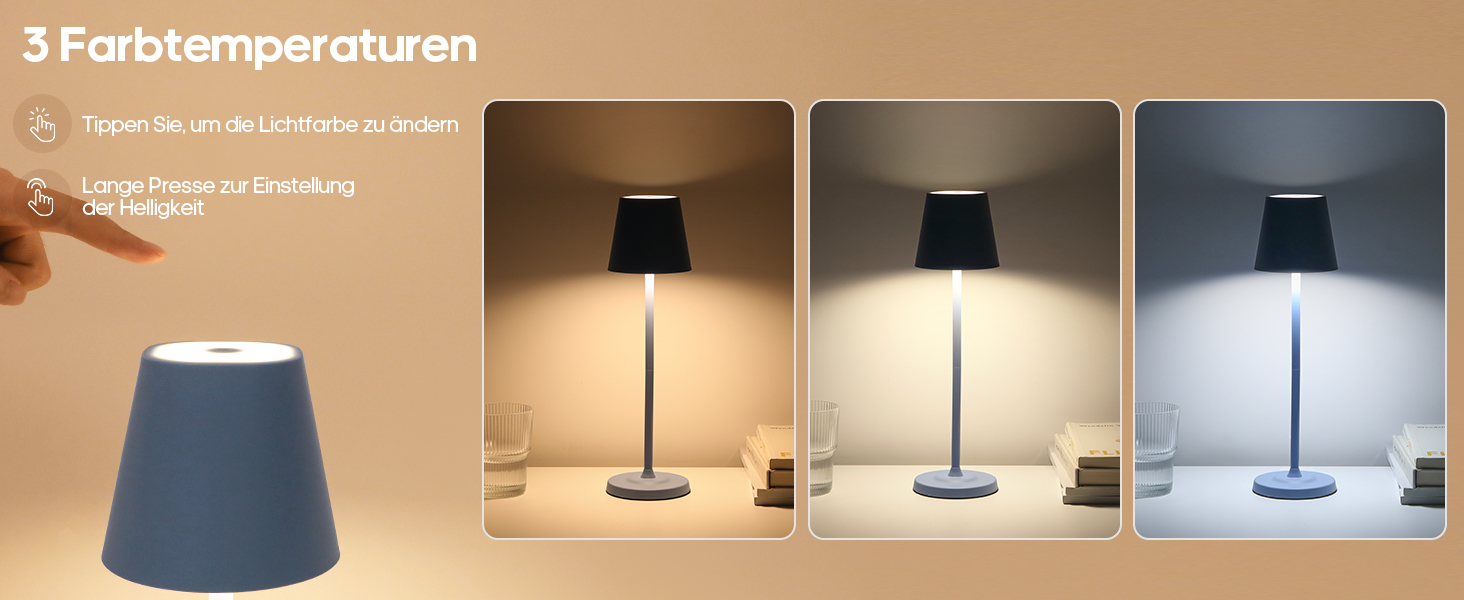 Світлодіодна настільна лампа 3-в-1 бездротова з акумулятором 5500mAh, регульована висота, димування, 3 кольори світла - USB лампа настільна металева водонепроникна сенсорна для дому та вулиці, комплект 2 шт. (Синій, 38.5x11.2x11.2 см)