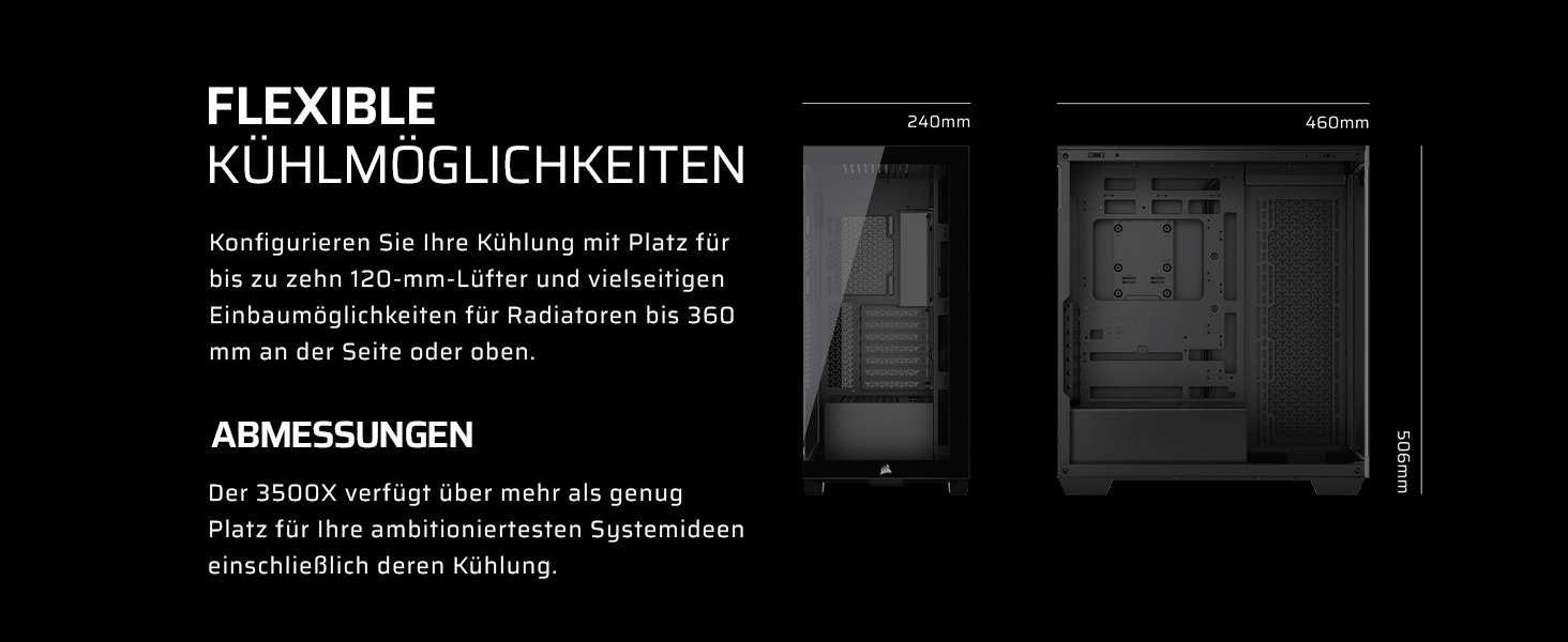 Корпус ПК CORSAIR 3500X Mid-Tower ATX з панорамним склом, підтримка перевернутої схеми материнської плати, 3 вентилятори CORSAIR RS120, білий колір