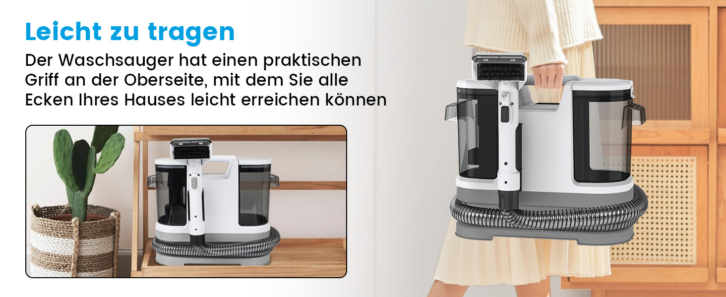 Апарат для чищення м'яких меблів та килимів: волого-пилосос, 450W, з щіткою для шерсті тварин. Підходить для диванів, килимів, автосидінь та сходів (біло-сірий)