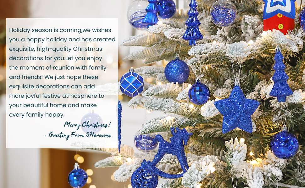 100 шт. прикраси для ялинки Shareconn: пластикові кулі, безпечні, з гачками, різні розміри та кольори (синій)