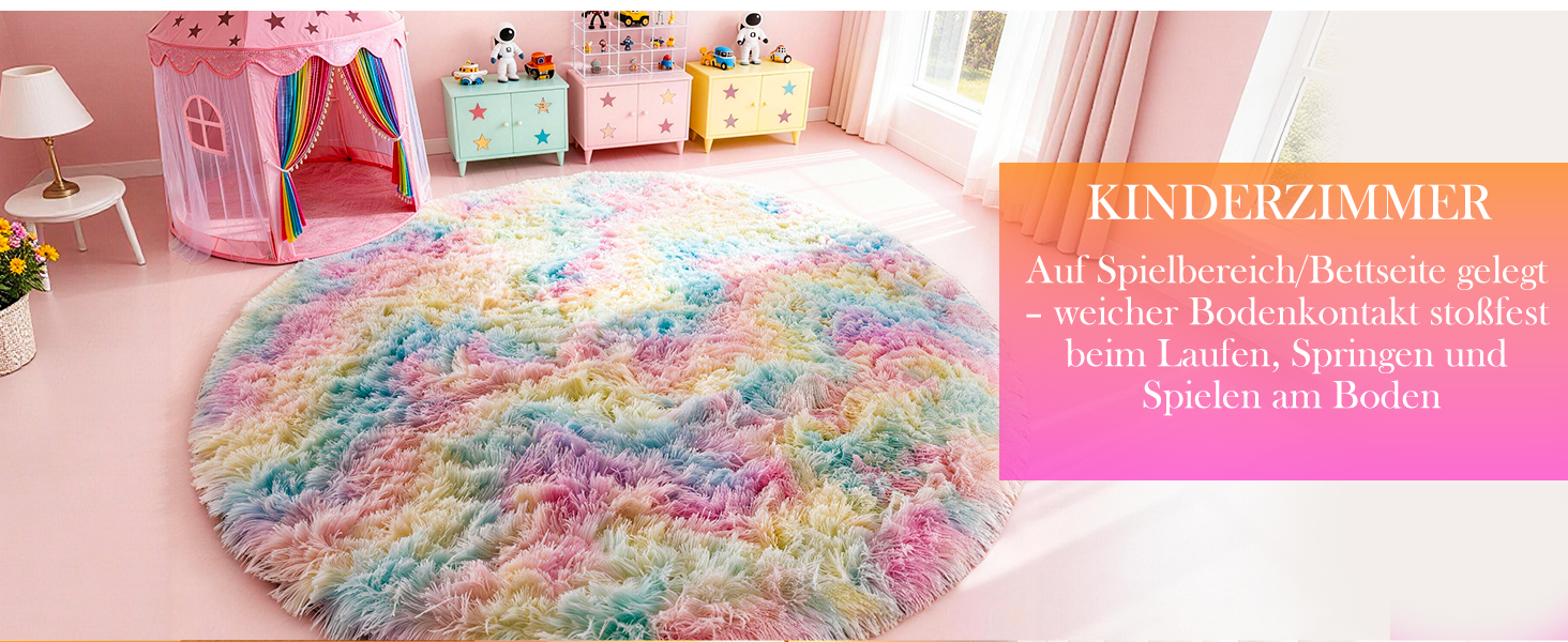 Килим круглий дитячий 100 см Райдуга, м'який, пухнастий, нековзний, пральний для кімнати