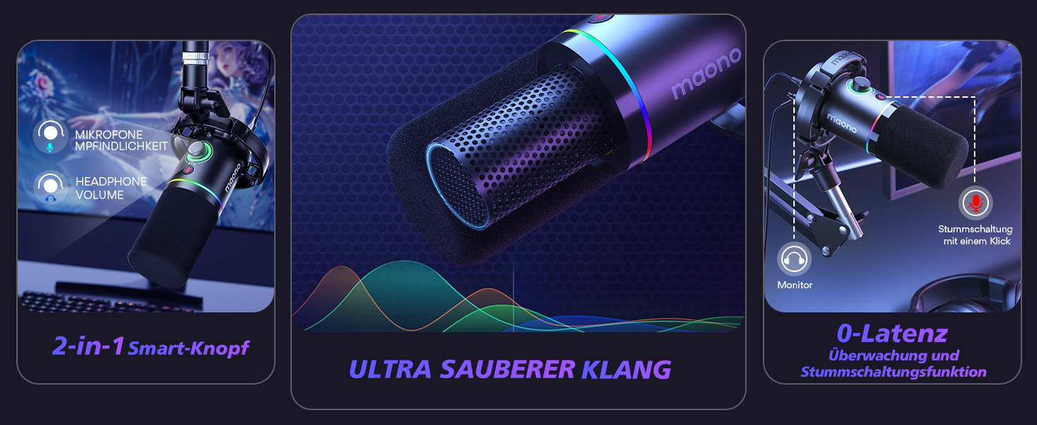 MAONO PD200XS: XLR/USB мікрофонний комплект для подкастів, стрімінгу та запису звуку (чорний)