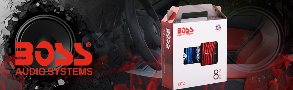 Набір кабелів для підсилювача BOSS AUDIO KIT2 8 AWG, монтажний комплект для авто, силовий кабель 3,27 мм, RCA, багатобарвний