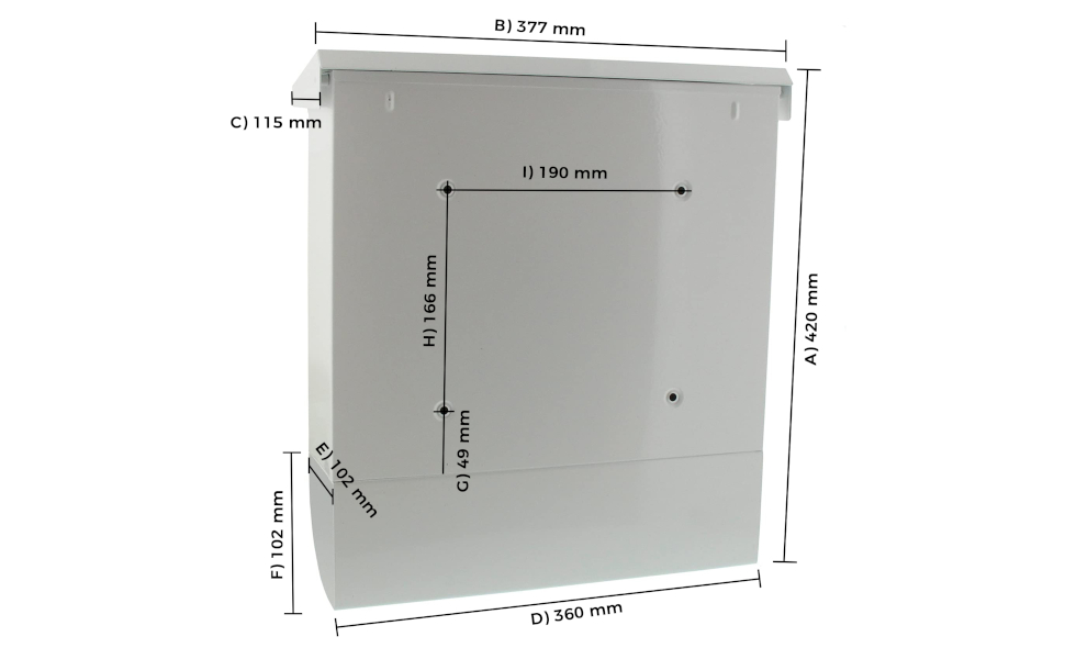 Поштова скринька Burg Wächter Vario ANT з газетницею та табличкою для імені, оцинкована сталь, формат DIN C4, 2 ключі, біла