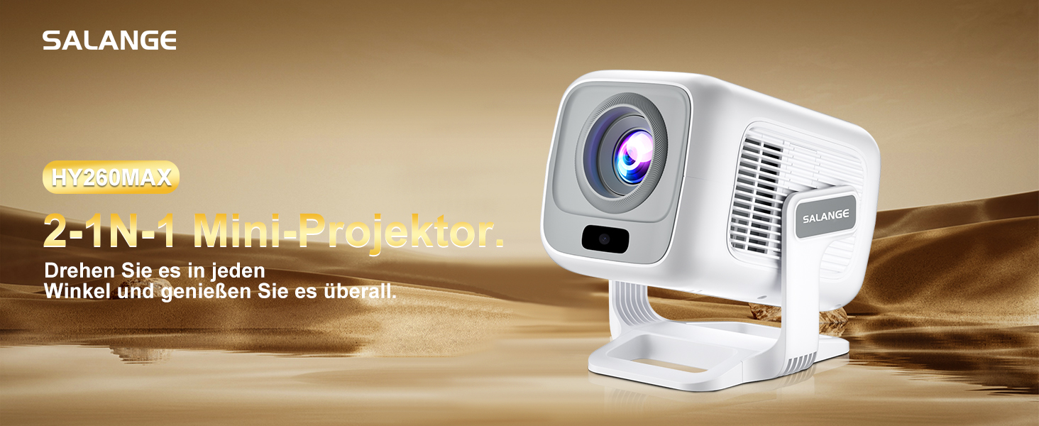 Mini проєктор Salange 2026,8K з Android, WiFi 6, Bluetooth 5.4, авто-корекція Keystone, портативний, для дому та на вулицю, 270° обертання, білий (Sala260max)