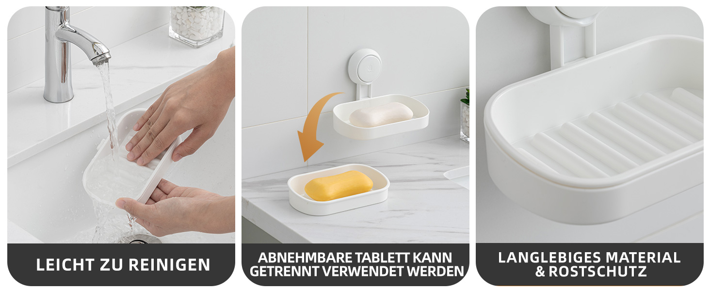 Тримач для мила LEVERLOC з піддоном, MAX 3 кг, настінний, без свердління, з присосками, для ванної кімнати та кухні, білий (2 шт.)