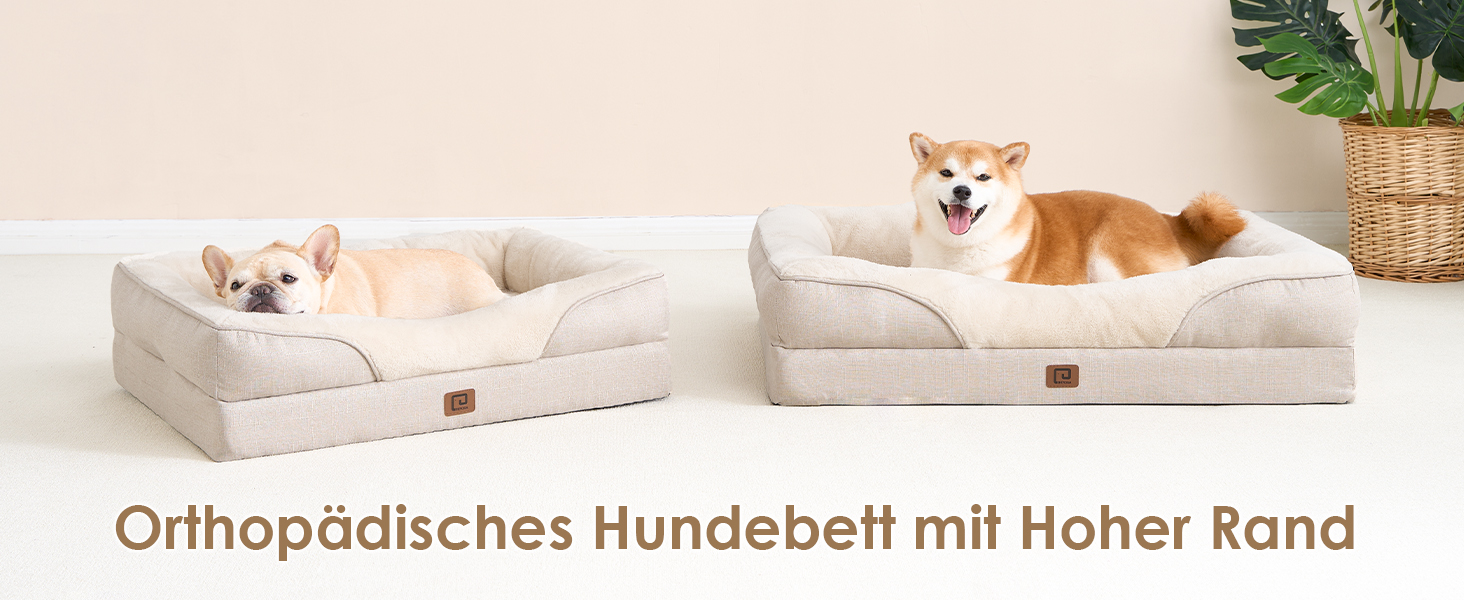 Orthopedic Dog Bed for Large Dogs, Memory Foam, Washable and Waterproof Dog Basket with 4 Sides, Dog Sofa Dog Couch, Non-Slip, 106.5x76x18.5 cm (91 x 68 x 17.5 cm (L x W x H), Beige)