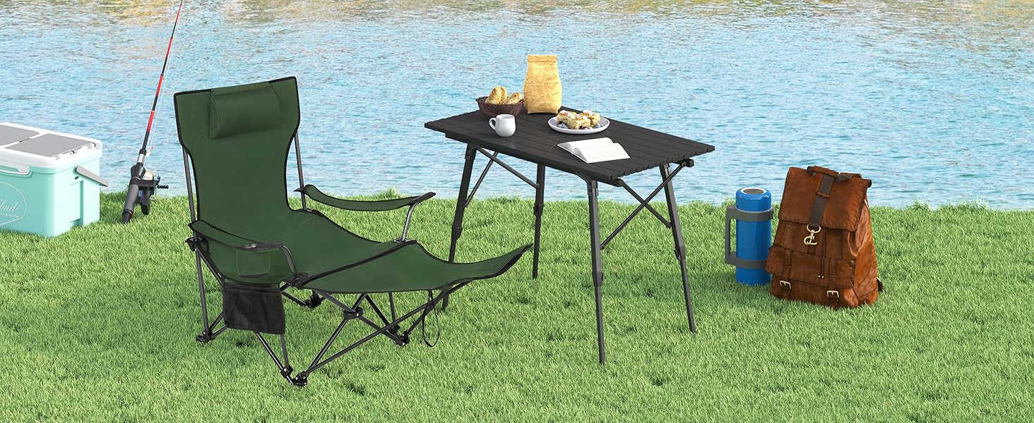 Набір кемпінгових стільців WOLTU 2 шт. з підставкою для ніг, пляжний стілець-трансформер, стілець для риболовлі з підсклянником та сумкою для зберігання (Зелений)