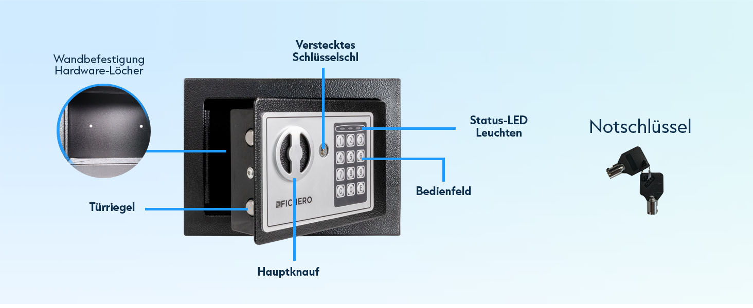 Сталевий сейф Silvergear® Tresor для дому з електронним замком та кодовою панеллю | Сейф для ключів та грошей з 2 ключами