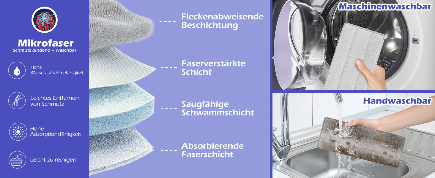 Набір для миття підлоги з відром, вичавлювач для підлоги, набір мопів 2 в 1 з регульованою ручкою з нержавіючої сталі та 6 мікрофібровими насадками, підходить для плитки та ламінату (моп з відром - білий)