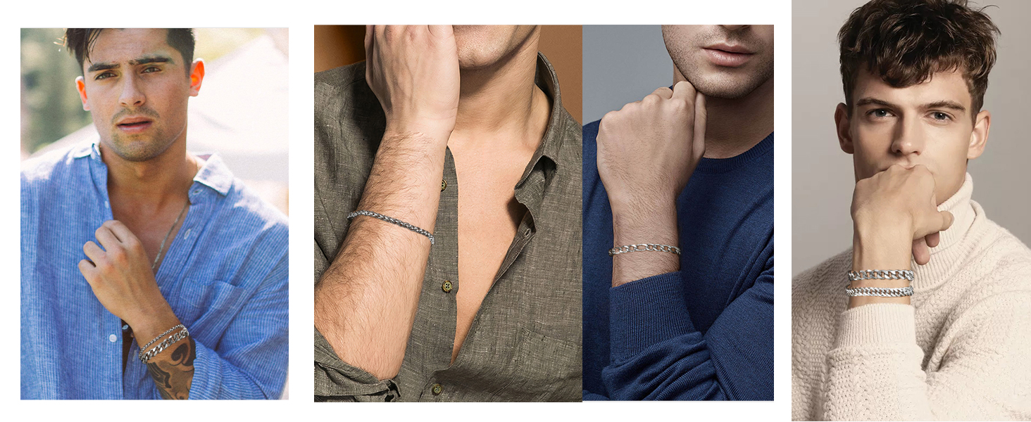 Чоловічий браслет TempBeau: срібно-чорний, з нержавіючої сталі, 19/21 см, панцерна ланцюг, стильний аксесуар для чоловіків, подарунок для тата/друга