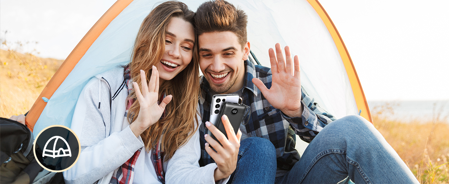 Power Bank 10000mAh з LED дисплеєм та інтегрованими кабелями. Сумісний з iPhone, iPad, Samsung, Xiaomi, Google Pixel. Чорний