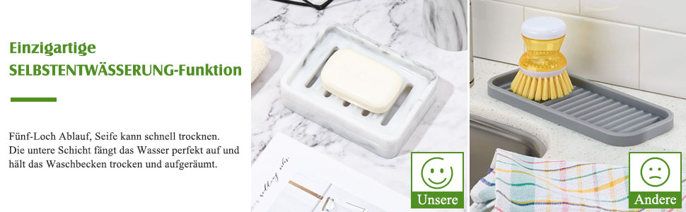 Підставка для мила Shinowa з подвійним шаром та знімним контейнером для води, білий мармур, для ванної кімнати, кухні, душу