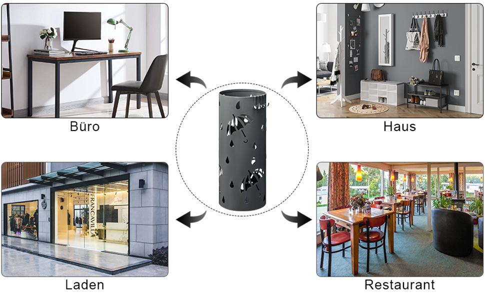 WOLTU Iron Umbrella Stand - Rectangular, 20x20x49cm - with Water Tray & 4 Hooks - Anthracite SST02an