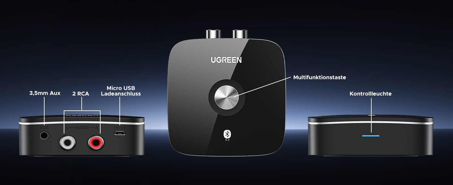 Адаптер Bluetooth 5.3 UGREEN AUX з 3.5mm RCA роз'ємом: Bluetooth приймач для стереосистеми, Hi-Fi ресивера, авто радіо, домашніх колонок, підсилювача