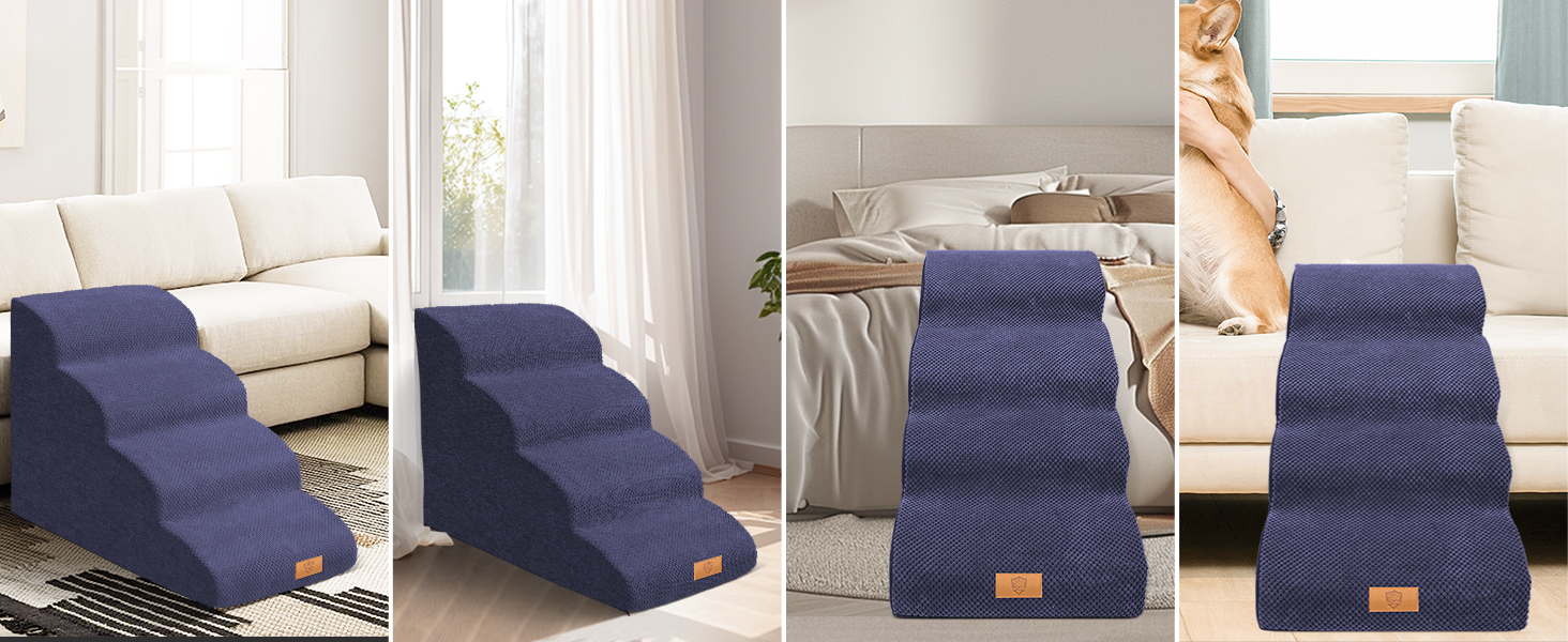 Сходинка для собак Masthome з 4 сходинками: зручна та безпечна для маленьких собак та цуценят. Легка, з антиковзким покриттям та знімною, пральною наволочкою для диванів та ліжок.