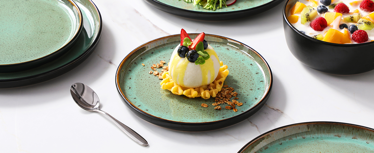 Набір посуду на 6 осіб vancasso AMBER, 18 предметів, ручної роботи, з реактивною глазур'ю, смарагдово-зелений