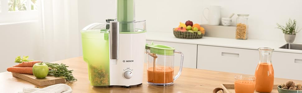 Центрифужна соковижималка Bosch VitaJuice 2 MES25A0 для овочів та фруктів, 700 Вт, XL завантажувальний отвір, сіра/яблучно-зелена