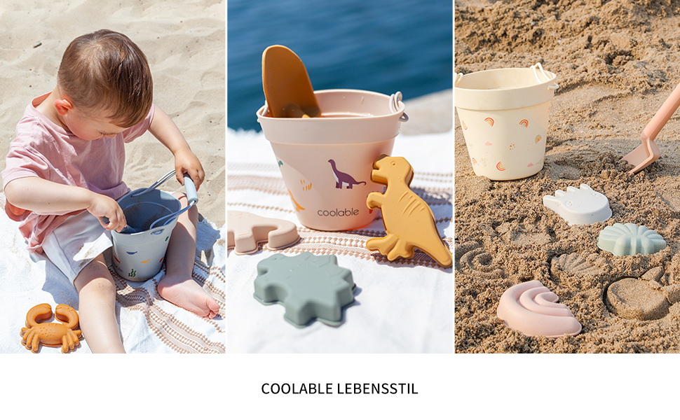 Набір із 6 силіконових іграшок для піску coolable: відро, лопатка, 4 формочки для хлопчиків і дівчаток (Веселка)