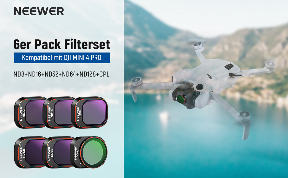 Набір фільтрів ND та CPL NEEWER для DJI Mini 4 Pro: 6 шт. (ND8, ND16, ND32, ND64, ND128, CPL) з ультратонким рамкою
