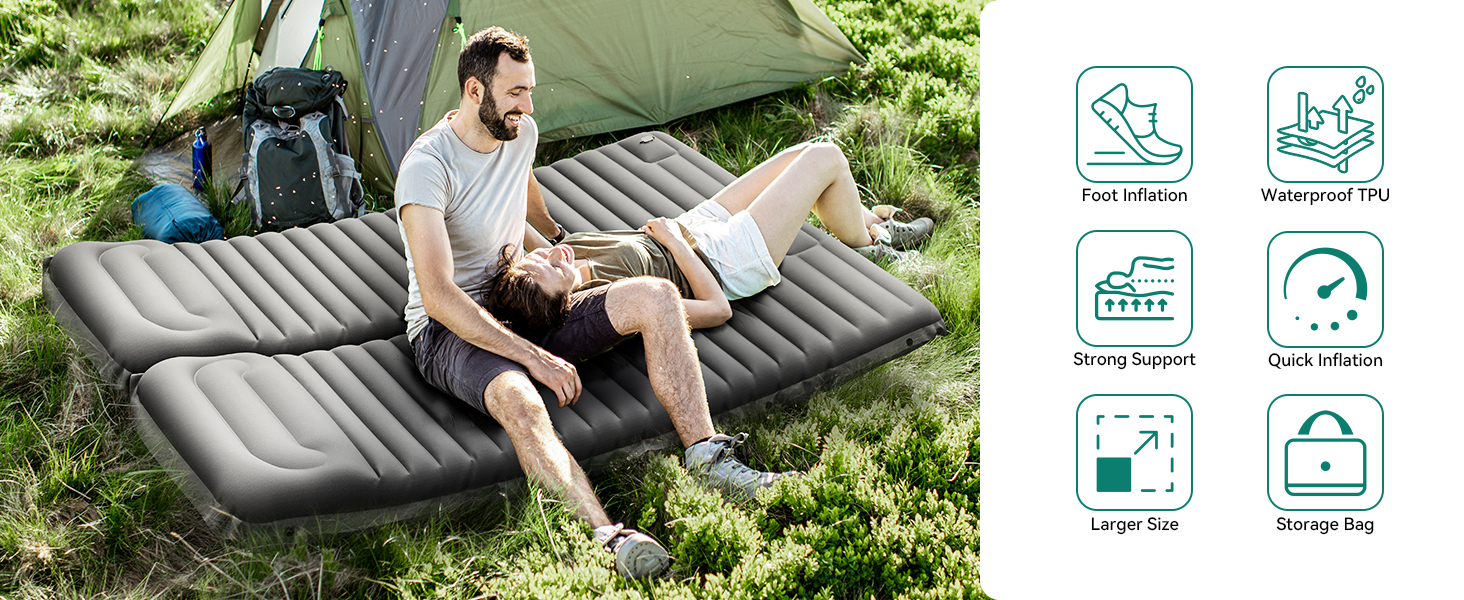 Isomatte YITAHOME самонадувна Ultralight для кемпінгу з вбудованим насосом та подушкою, туристична матрац для відпочинку на природі, подорожей, хайкінгу (Сапфіровий блакитний) (Світло-сірий)
