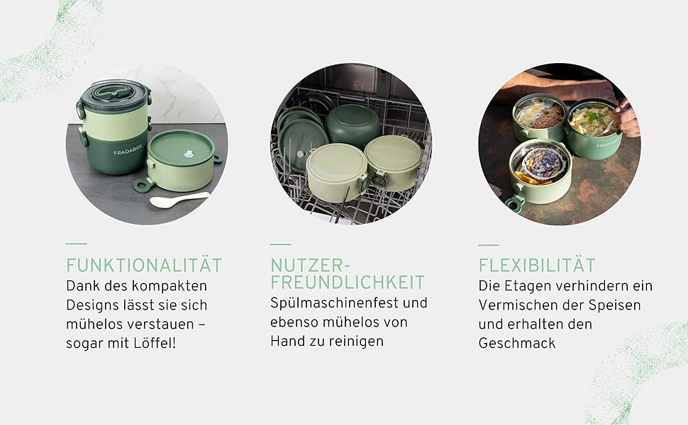 Бенто-бокс 'Elliot' 2400 мл, 3 секції з посудом, преміум нержавіюча сталь, зелений, без BPA, велика ланчбокс для дорослих, для Meal Prep, витримує мікрохвильову піч, не протікає