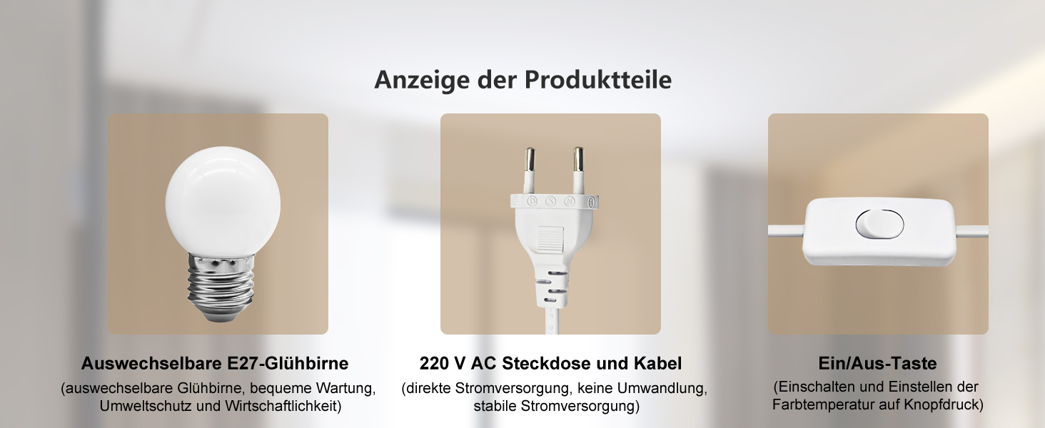 LED настільна лампа, невеликий скляний світильник з 3 режимами кольору, вінтажний приліжний світильник для вітальні та спальні