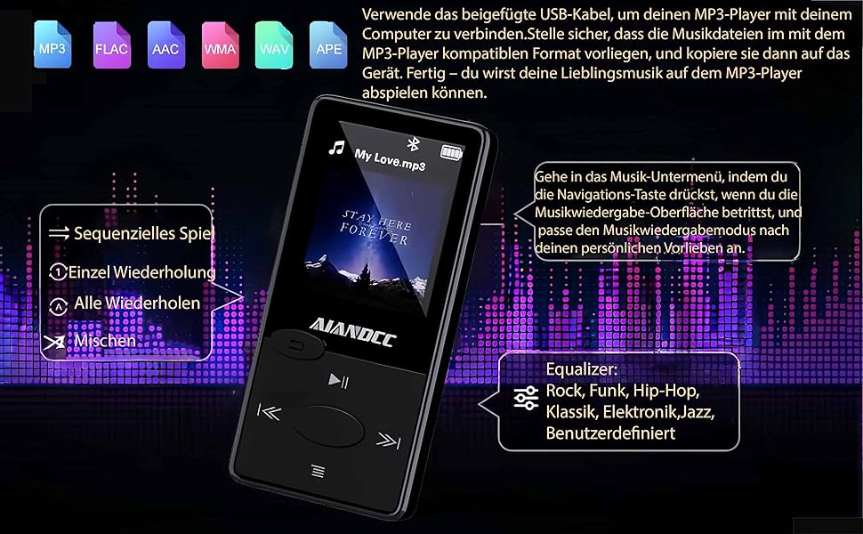 MP3-плеєр Bluetooth 5.3 HiFi, FM-радіо, 32GB, з навушниками, підтримка TF-карт (Чорний)