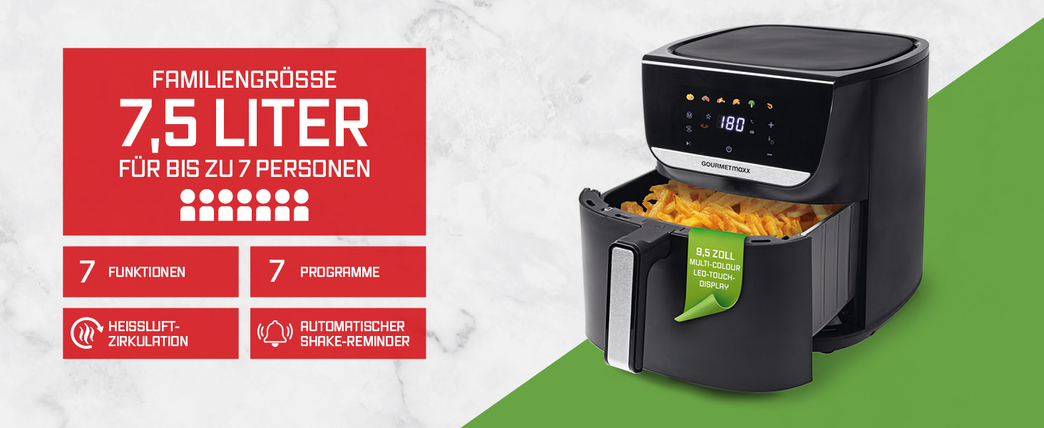 Фритюрниця повітряна Gourmetmaxx AirGenius 9 л з 2 відсіками | 8 програм | Мульти-кухня для 8 осіб | Сенсорний дисплей