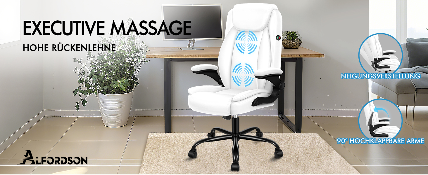 Офісне крісло ALFORDSON з регульованим нахилом 150°, обертання 360° та підставкою для ніг, PU-шкіра, чорний глянець (для дому та ігор)