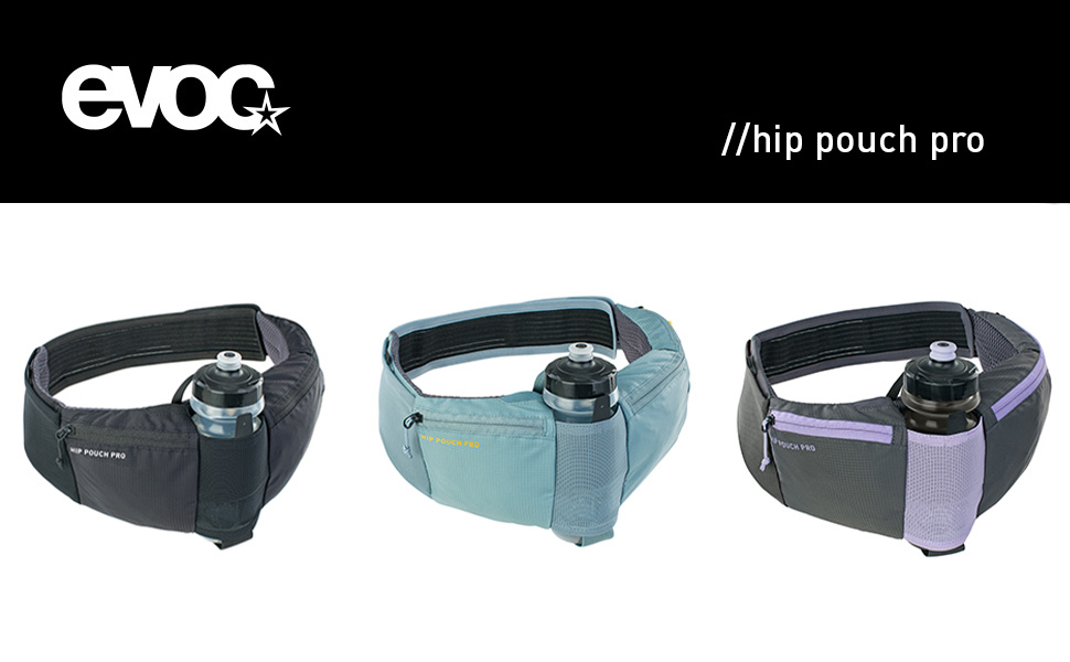 EVOC HIP POUCH PRO: Спортивна нагрудна сумка для велотуризму та трейлів (1,5л, з пляшкою 550мл, AIR PAD SYSTEM, 2 кишені) Чорний