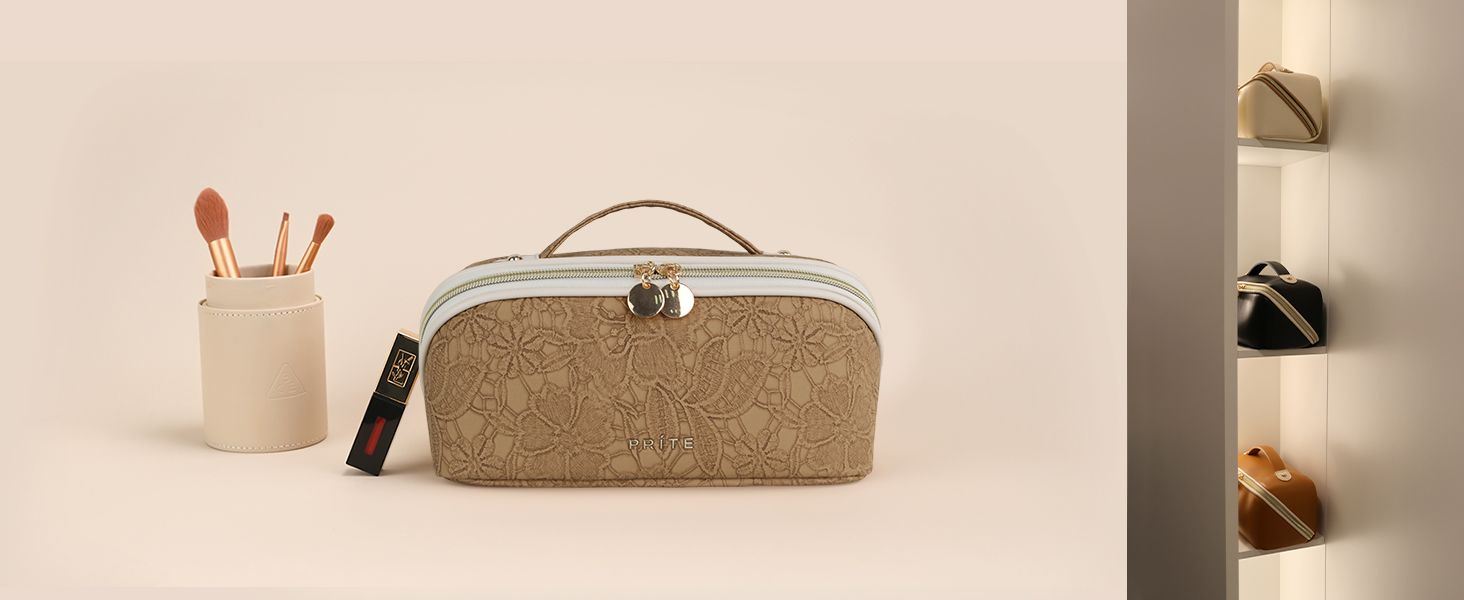 Косметичка для подорожей великого об'єму з прозорими перегородками, зелена квітка, водонепроникна, з PU-шкіри