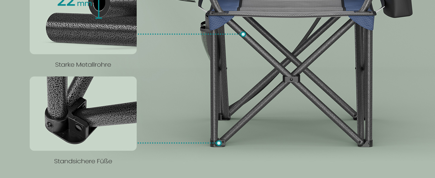 Крісло складане SONGMICS для кемпінгу з підсклянником, блакитне (до 205 кг)