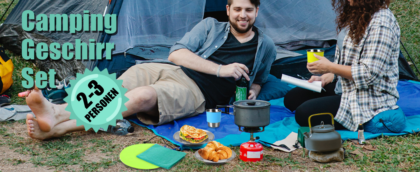 Набір посуду для кемпінгу Vinteam: 21 предмет, для 4 особи, туристичний посуд, казанок, міні-посуд