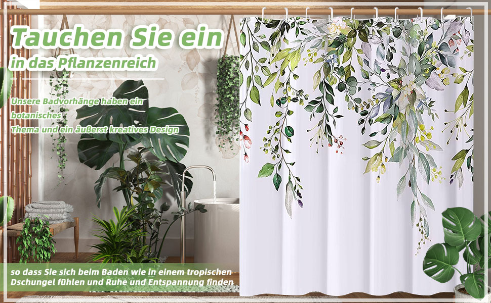 Текстильний душовий завіс з 12 гачками, водонепроникний, антигрибковий, для ванної кімнати, 180x200 см, зелений