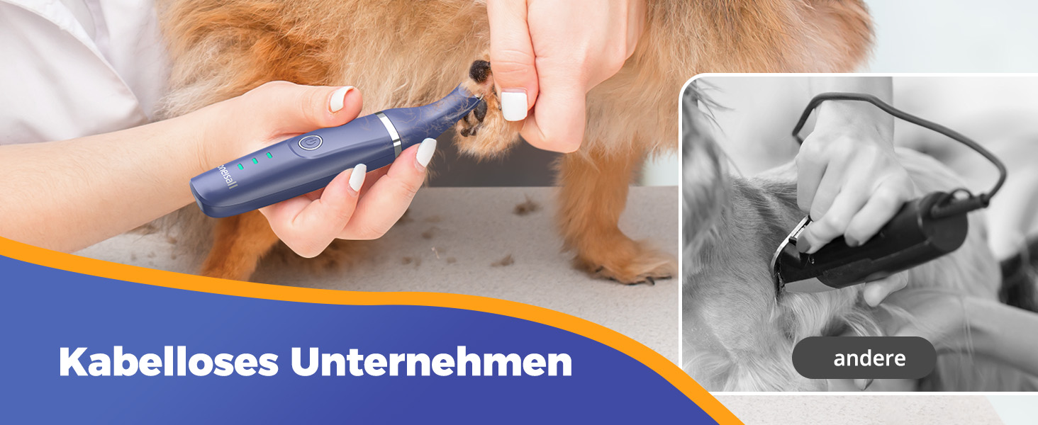 Машинка для стрижки собак і котів oneisall 4-в-1: стрижка, триммінг, шліфування кігтів. Безшумна, акумуляторна. 4 насадки для тіла, лап, очей, вух, обличчя. Білий/Синій колір