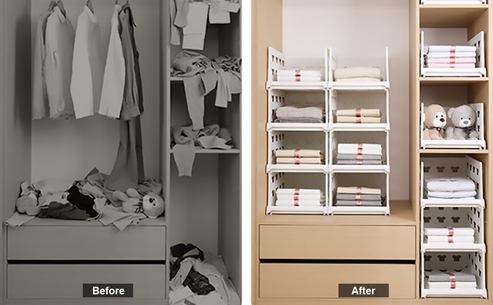 Hossejoy Extra Large Set of 4 Stackable Closet Storage Organizers, Foldable Closet Storage Box Organizers, Plastic Closet Organizer, Shelves, Basket, Bedroom, Office