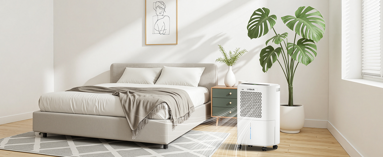 Електричний осушувач повітря 12л/день для 25м²/122м³ – потужне осушення, бак 2л, постійний дренаж, тиха робота, для спальні, підвалу, вітальні