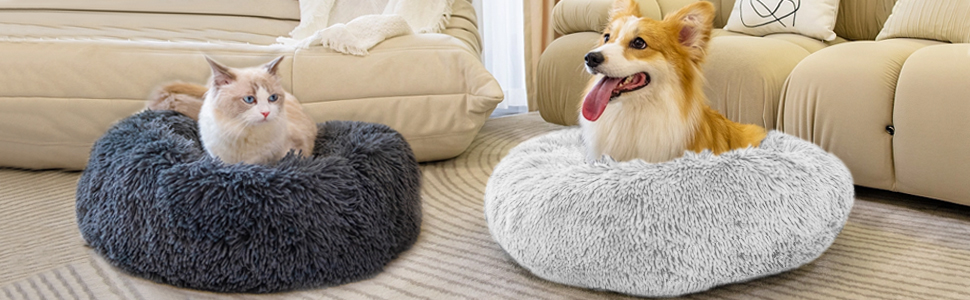 Кругле ліжко для котів та собак, 60 см, м'яке, плюшеве, миється, сірий колір