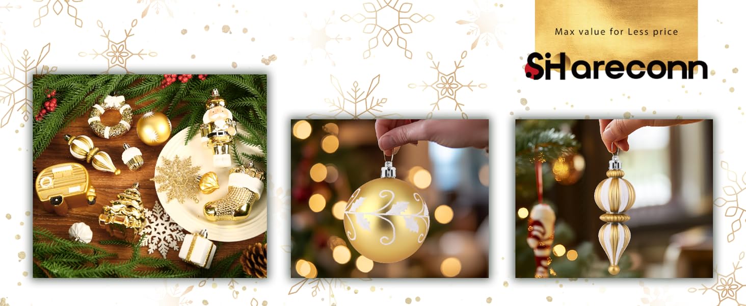 Набір прикрас для ялинки Shareconn 135 шт: міцні ялинкові кулі різних розмірів та кольорів (червоний, зелений, золотий)