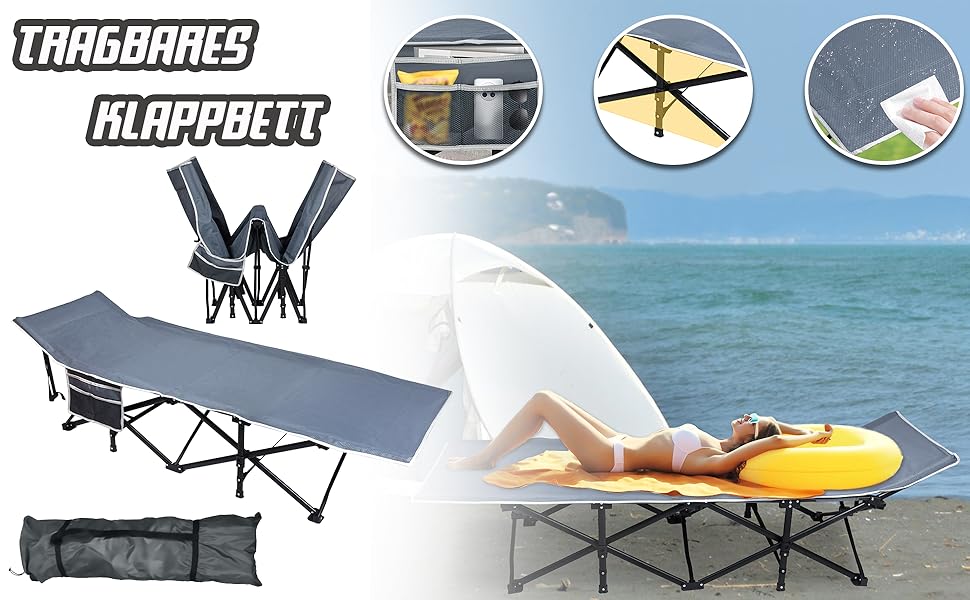 Ліжко похідне складане для кемпінгу та гостей, 190x62x38 см, з сумкою для транспортування - Feldbett