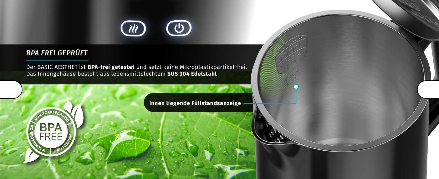 Електричний чайник Arendo з регулюванням температури, нержавіюча сталь, подвійні стінки Cool Touch, дисплей, бездротовий, 2200 Вт, 1,7 л, захист від перегріву, функція підтримання тепла, чорний