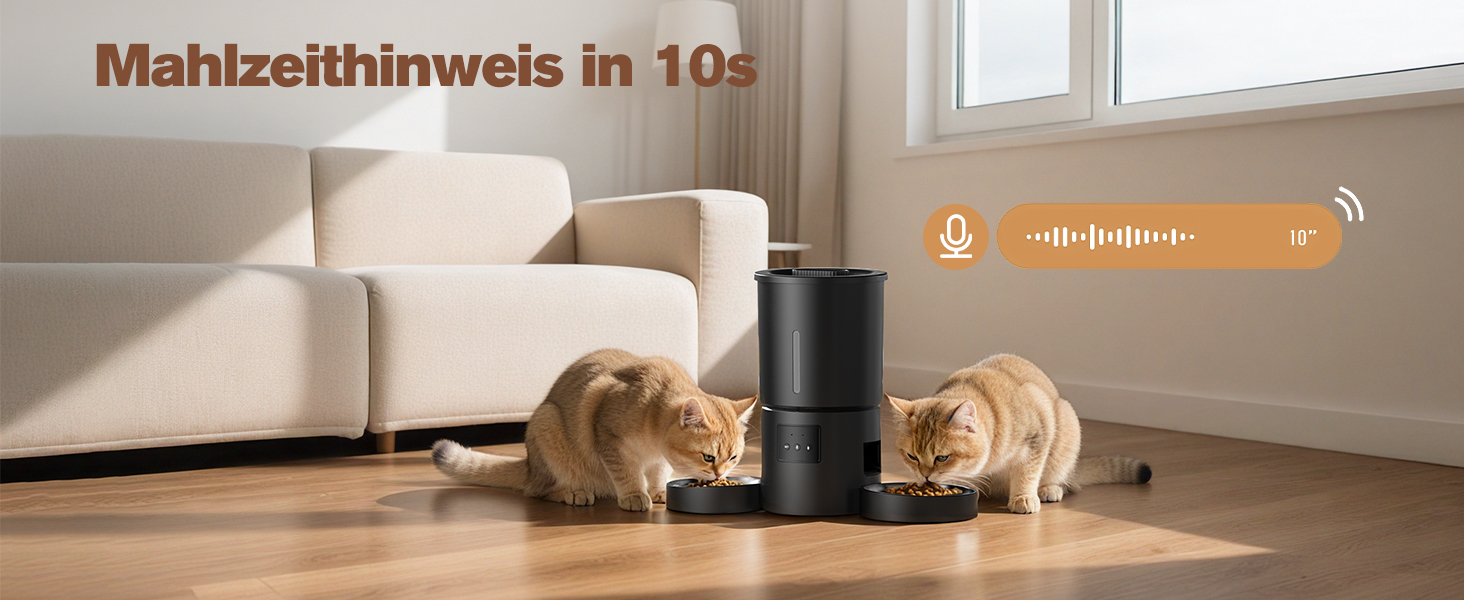 Автоматичний годівник для котів AONBOY з 2 мисками та Wi-Fi: 5L, таймер, для сухого корму, чорний, з двома мисками для котів та собак