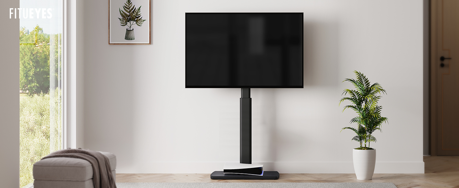 FITUEYES Adjustable Swivel TV Stand with Wood Base - Fits 32-70 inch TVs up to 40kg, VESA 400x600 - Black