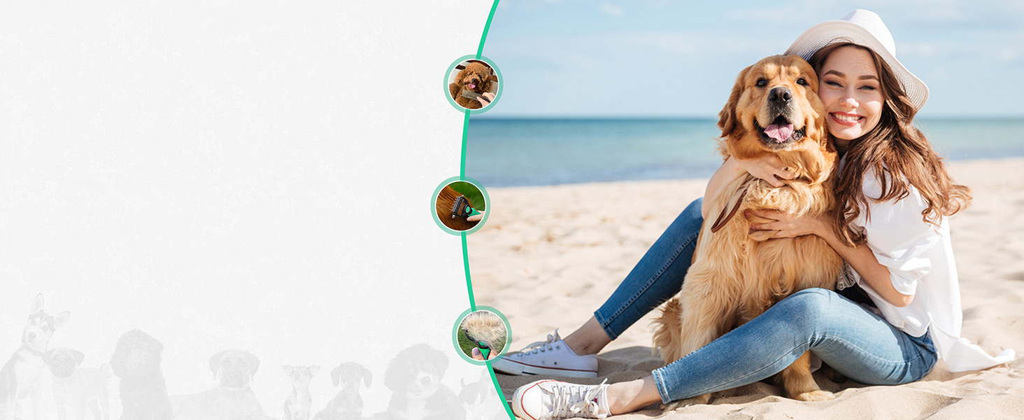 Професійна щітка Candure для собак та котів з довгим волоссям, гребінець для грумінгу, 17+9 зубців, видаляє ковтуни та шерсть (блакитний, зелений)