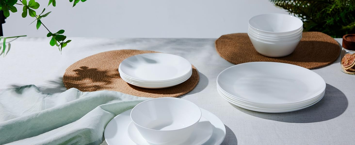 Набір посуду на 6 осіб (18 предметів), Opalglas, включає: миски, десертні та обідні тарілки (білий)