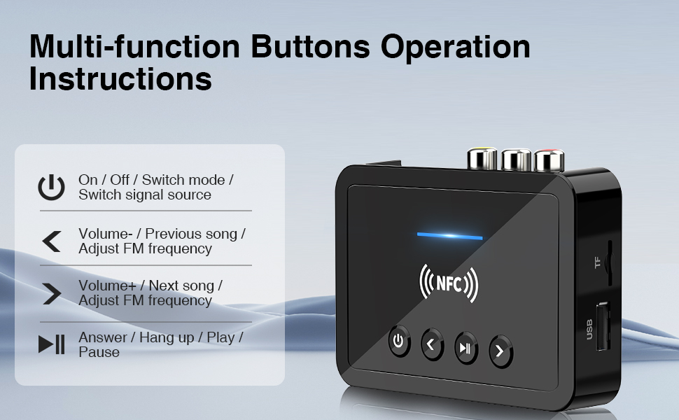 Bluetooth 5.0 Аудіоадаптер 3-в-1 для TV, PC, стереосистеми: передавач, приймач, FM-передавач з пультом, HiFi підсилювач